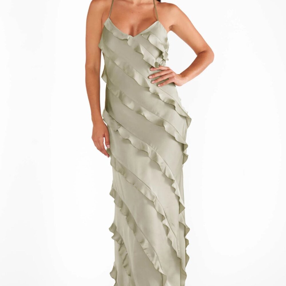 Show Me Your MuMu Romance Ruffle Dress - S (Moss Green Luxe)